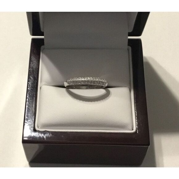 .925 Sterling Silver Pave Sim Diamond Anniversary Band Sz 9 - Picture 2 of 5